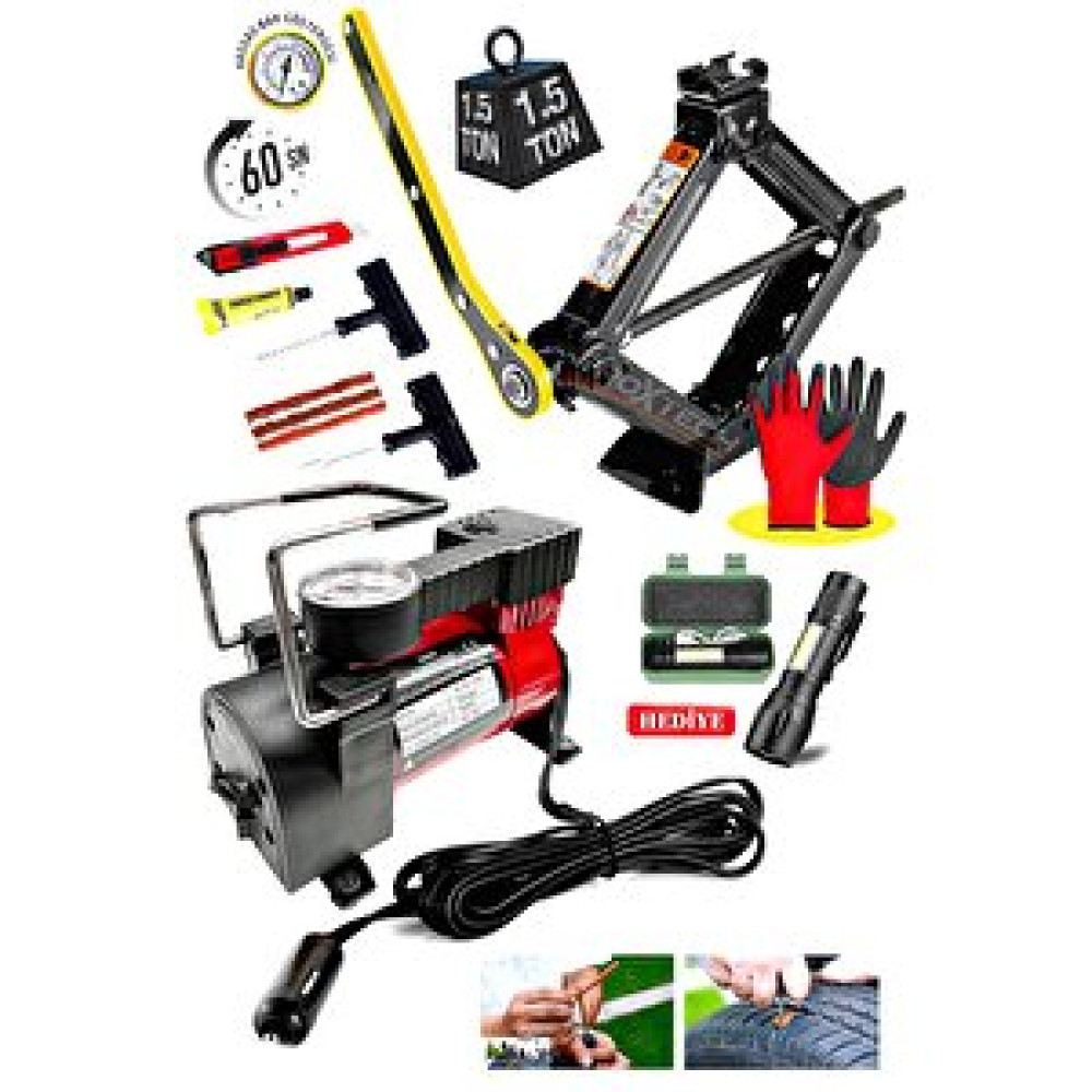 Proxtech Oto Kit 160-150psi 12 V Premium Metal Araba Oto Araç Lastik Şişirme Pompası 1500kg Cırıcır Kriko Lastik Tamir & Bakım Fiyatı