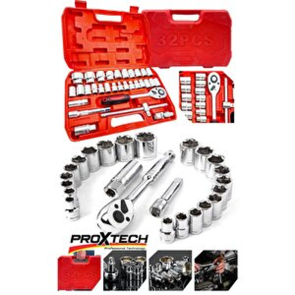 Proxtech Profesyonel Büyük Parlak 32 Parça Chrom Vanadıum Cırcırlı Lokma Takımı 1/2 Cr-v Çeliği Lokma Takımı Fiyatı
