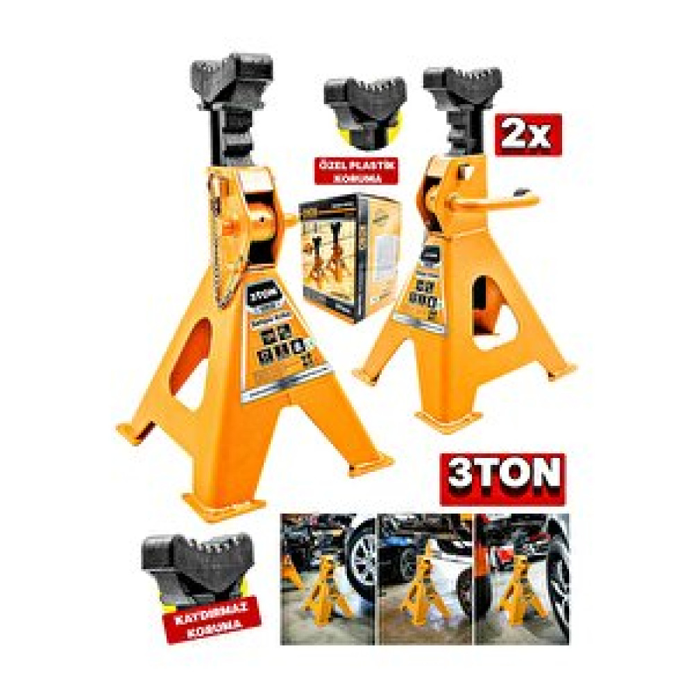 Proxtech Profesyonel Kaymaz Sarsılmaz Plastik Korumalı 3 Ton Kriko Standı Araç Altı Sehpa (2 Adet Set) Kriko Fiyatı