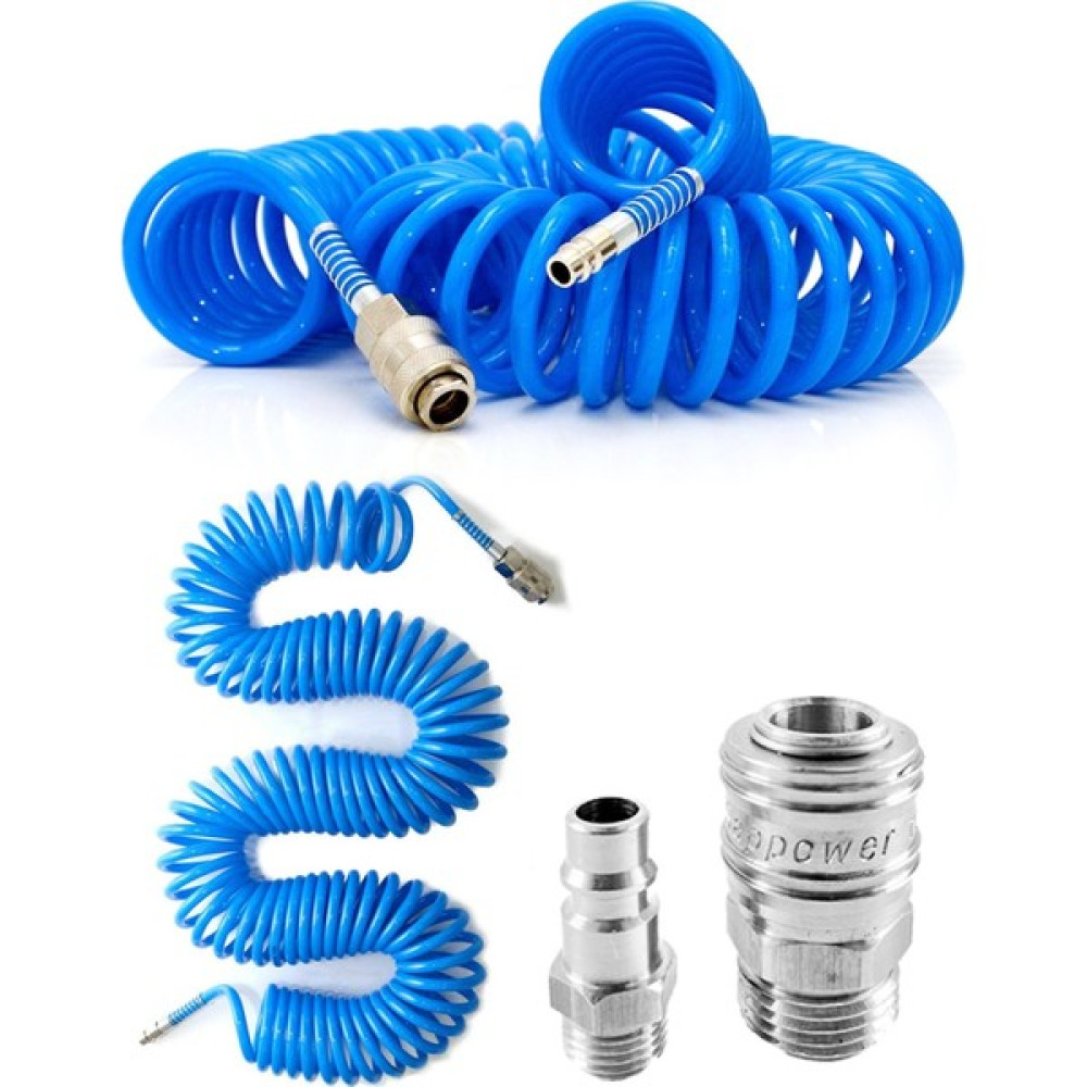 Proxtech Profesyonel Kompresör Spiral Hava Hortumu 8 mm 15 mt Hava Jakı Kompresör Recor Seti Hava Kompresörü Fiyatı