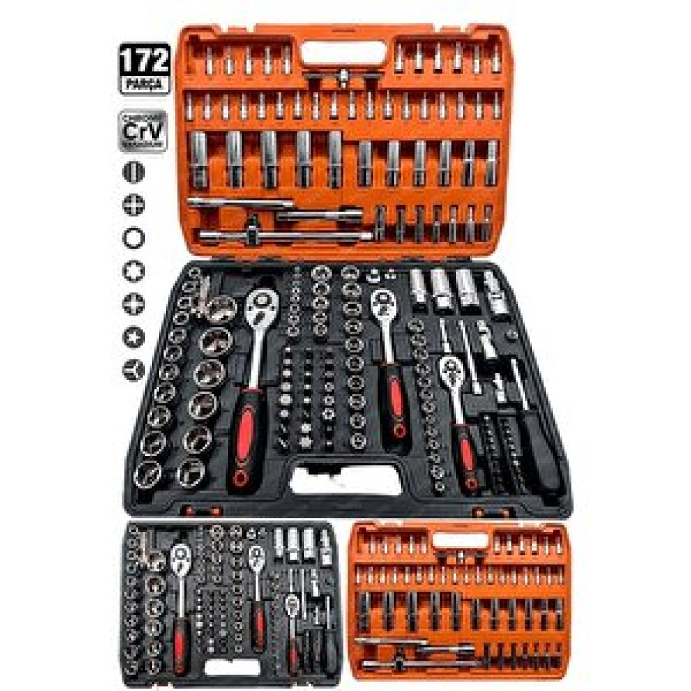 Proxtech Profesyonel Mekanik Krom Çelik 172 Parça 1/2-3/8-1/4 Profesyonel Lokma Takımı Seti Lokma Takımı Fiyatı