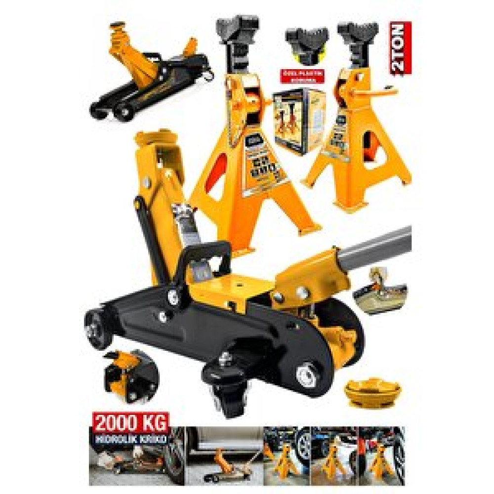 Proxtech Proseri Kaymaz 2000kg/2ton Tekerlekli Arabalı Kriko + 2000kg/2ton Sehpa Tip Kriko Standı Garaj Kit Kriko Fiyatı