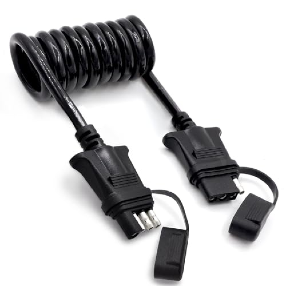Prutomr 4 Way Flat Trailer Light Wiring Extension 4.5Ft 55 In, Stretchable Coiled Cable Hitch Plug With Sealed Cap, Hefty Outer Sheath Cooper Wire Harness, Quick-Connect 4 Pin Trailer Adapter Extender