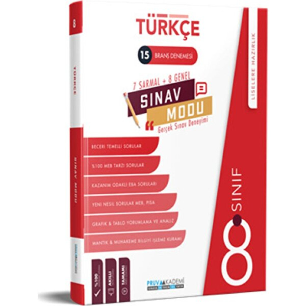 Pruva Akademi 8. Sınıf Türkçe Sınav Modu 15 Deneme Ders Sınav Kitapları Fiyatı