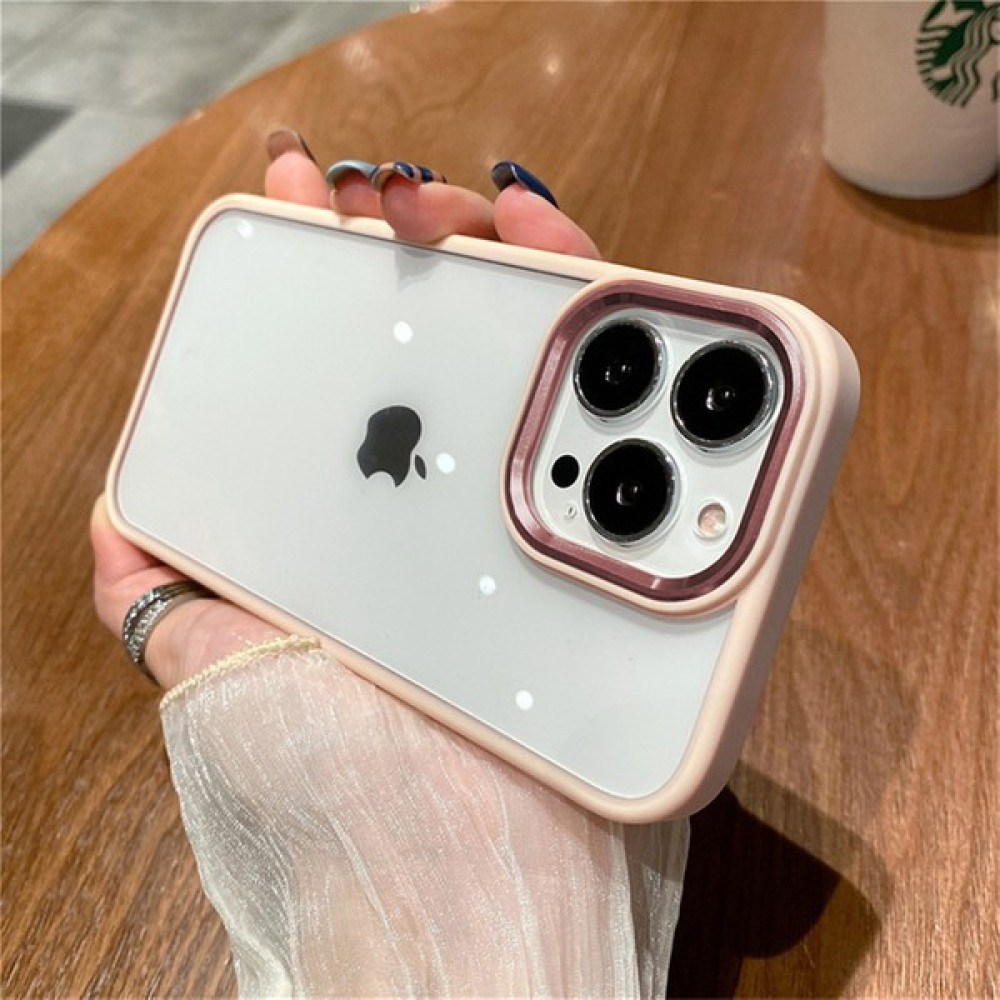 Psgt Apple iPhone 12-12PRO-12PROMAX Kenarları Parlak Arkası Şeffaf Hassas Butonlu Renkli Kapak Kılıf - iPhone 12 - Pembe - Bej Cep Telefonu Kılıfı Fiyatı