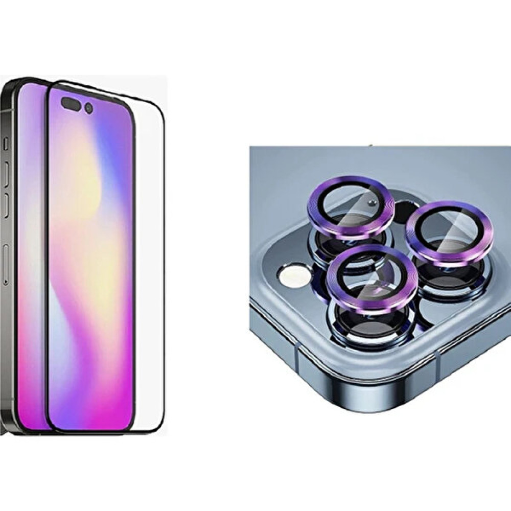 PSGT Psgt iPhone 14 Promax Uyumlu Tam Kapatan Tamperli Cam ve Derin Mor Kamera Lens Koruyucu Set Cep Telefonu Ekran Koruyucusu Fiyatı