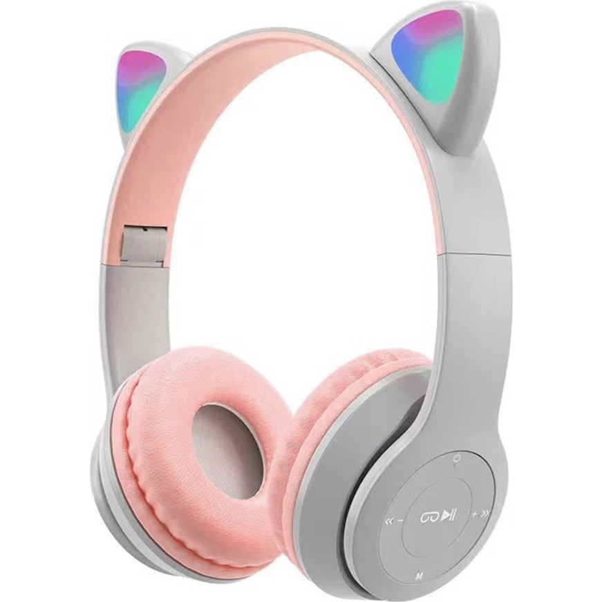 Psl P47M Cat Ear Kedi Kulaklı Kulak Üstü Kablosuz Bluetooth Kulaklık - Pembe - Gri Evcil Hayvan Ürünleri Fiyatı