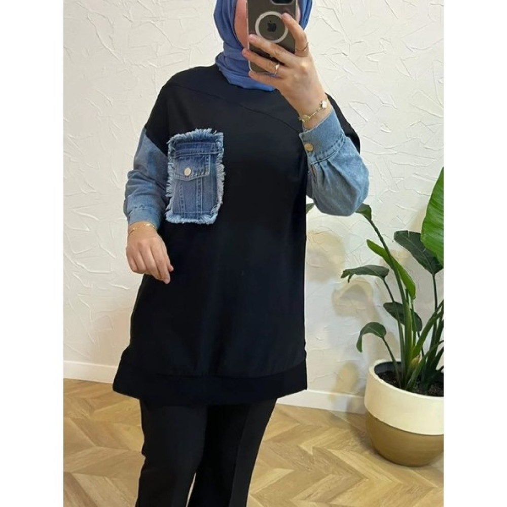 Puane Kolları Kot Detaylı Kadın Tunik 10411 Tunik Fiyatı