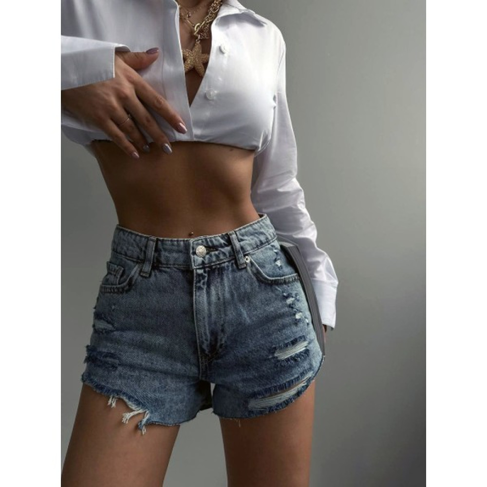 Pubblica Kadın Mavi Yüksek Bel Lazer Kesim Önü Yırtık Detaylı Kot Şort Jean Denim Şort Bayan Şort Fiyatı