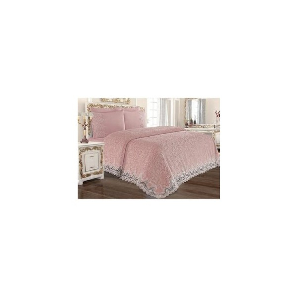 Pudra Fransız Güpürlü Battaniye Seti - 230 x 245 cm Yatak Örtüsü Fiyatı
