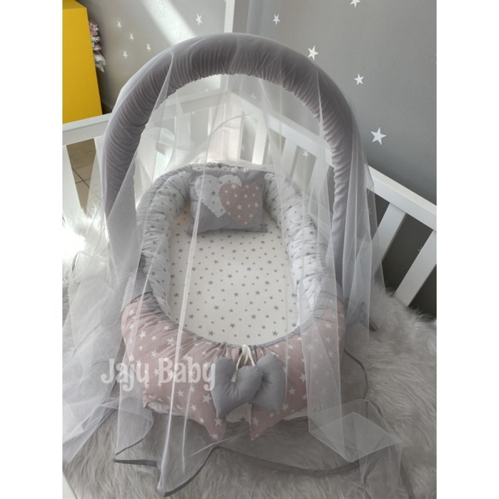 Pudra Yıldız Desenli Cibinlik ve Oyuncak Askılı Lüx Tasarım Babynest - Gri Park Yatak / Oyun Parkı Fiyatı