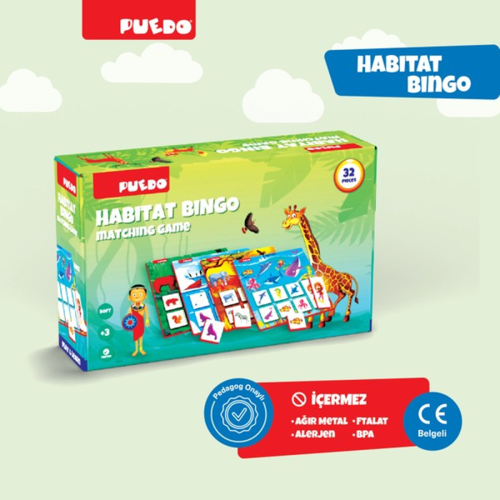 Puedo Habitat Bingo / Eğitici ve Eğlenceli Oyuncak / Hayvanları Öğreten Eşleştirme Oyunu / 32 Parça Eğitici Oyuncak Fiyatı