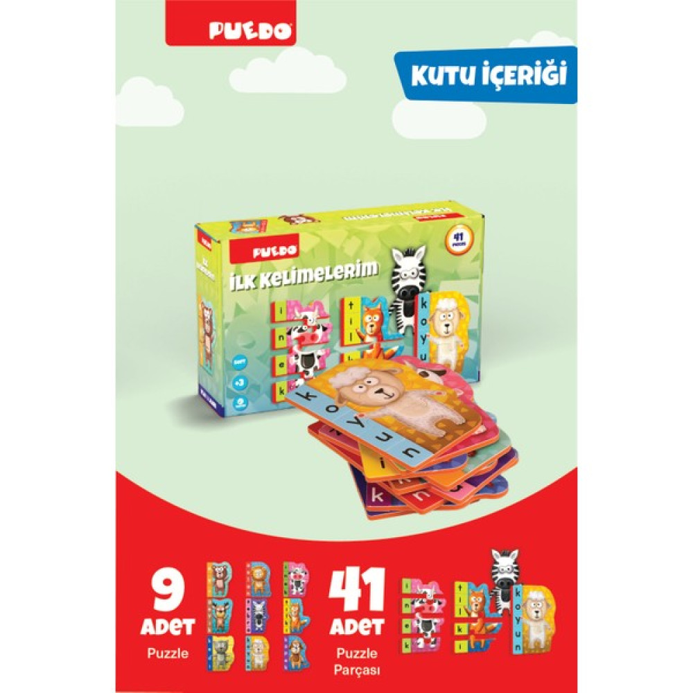 Puedo Ilk Kelimelerim / Zeka Geliştiren Puzzle / Harfleri & Hayvanları Öğreten Oyun / 41 Parça / +3 Yaş Eğitici Oyuncak Fiyatı