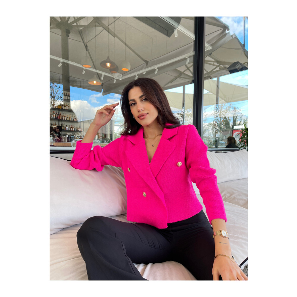 Puella Kadın Altin Düğmeli Basic Triko Crop Hırka Blazer Ceket Kadın Hırka Fiyatı