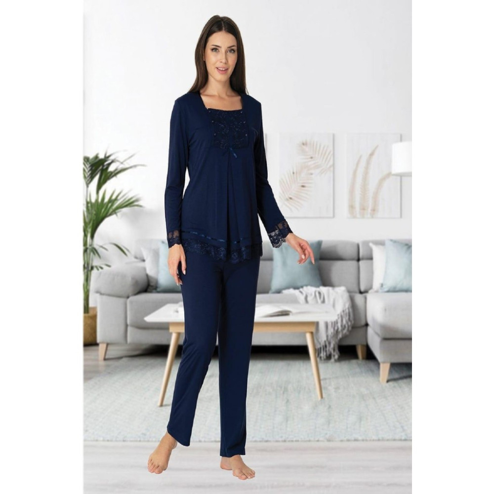Puerpera Effort Kadın Lacivert Emzirme Özellikli Lohusa Hamile Pijama Takımı 3045 Kadın Pijama Fiyatı