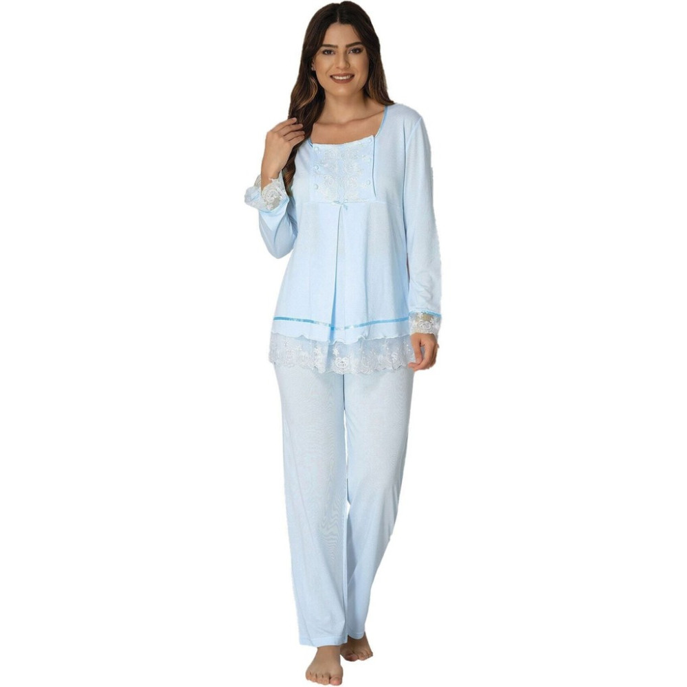 Puerpera Effort Kadın Mavi Emzirme Özellikli Lohusa Hamile Pijama Takım 3045 Kadın Pijama Fiyatı