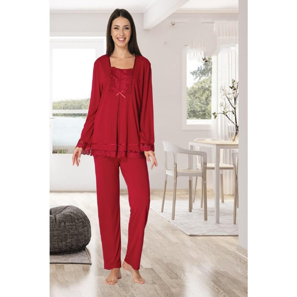 Puerpera Effort Kadın Vişne Emzirme Özellikli Lohusa Hamile Pijama Takımı 3045 Kadın Pijama Fiyatı