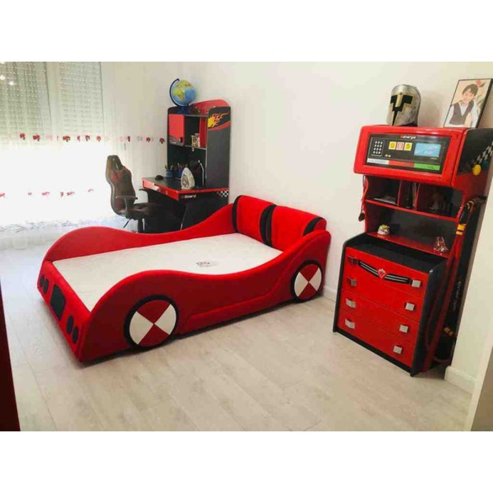 Puf Bebe 120X200 Ölçüde Arabalı Çocuk Yatağı (Iç Yatak Dahildir) - Kırmızı - 120 x 200 cm Bebek-Çocuk Odası Fiyatı