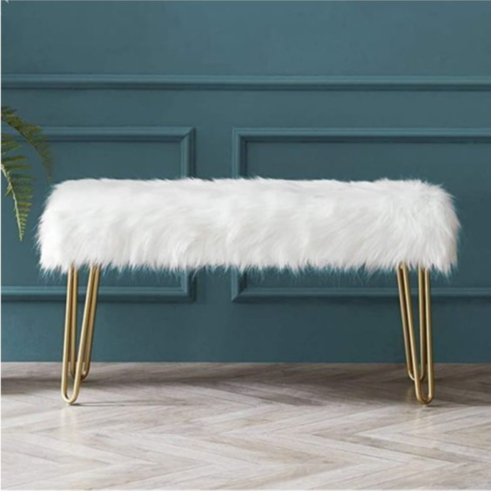 Puf Bench Peluş Gold Ayak - Beyaz Puf Fiyatı