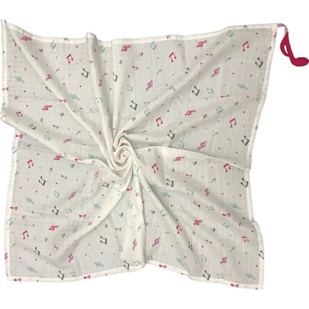 Puflingo Nota Desenli Müslin Örtü - Beyaz - 85 x 95 cm Bebek Battaniyesi Fiyatı