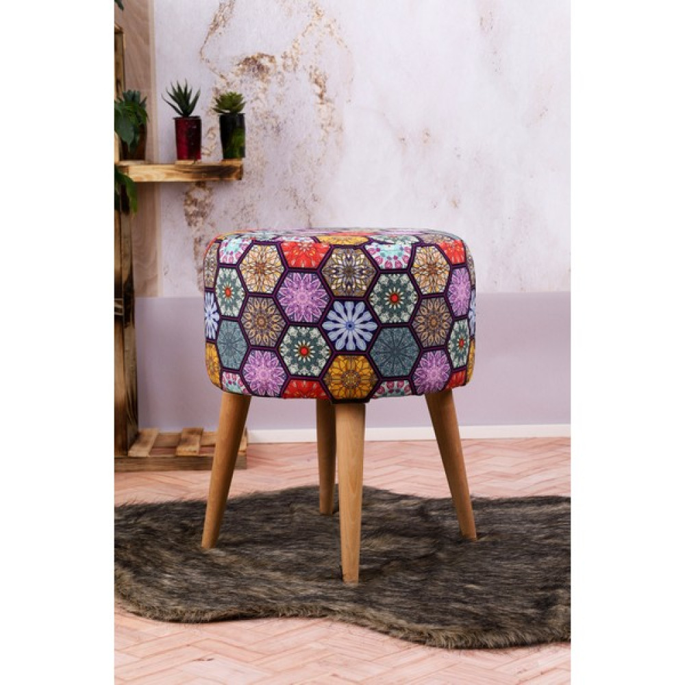 Pufy Home Etna Mozaik Gürgen Ayaklı Çok Amaçlı Yuvarlak Puf Koltuk - 42 x 46 cm - Renkli Puf Fiyatı