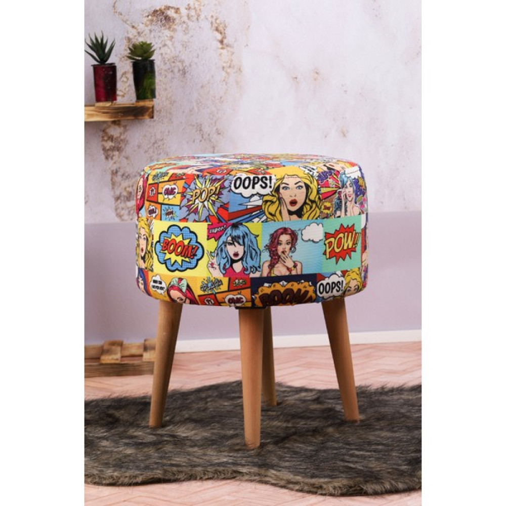 Pufy Home Etna Popart Gürgen Ayaklı Çok Amaçlı Yuvarlak Puf Koltuk Puf Fiyatı