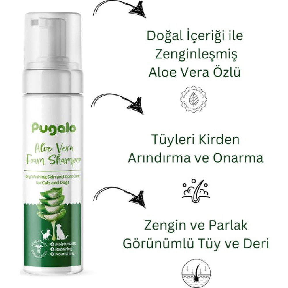 PUGALO Köpük Şampuan Kedi Tüy Dökülmesi Karşıtı Doğal İçerikli Aloe Veralı Kuru Köpük Şampuan Evcil Hayvan Ürünleri Fiyatı
