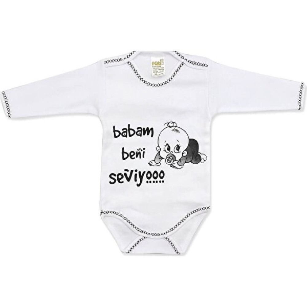 Puki Babam Beni Seviyo Siyah Uzunkollu Bebek Zıbın K2020 Bebek Giysi Takım Fiyatı