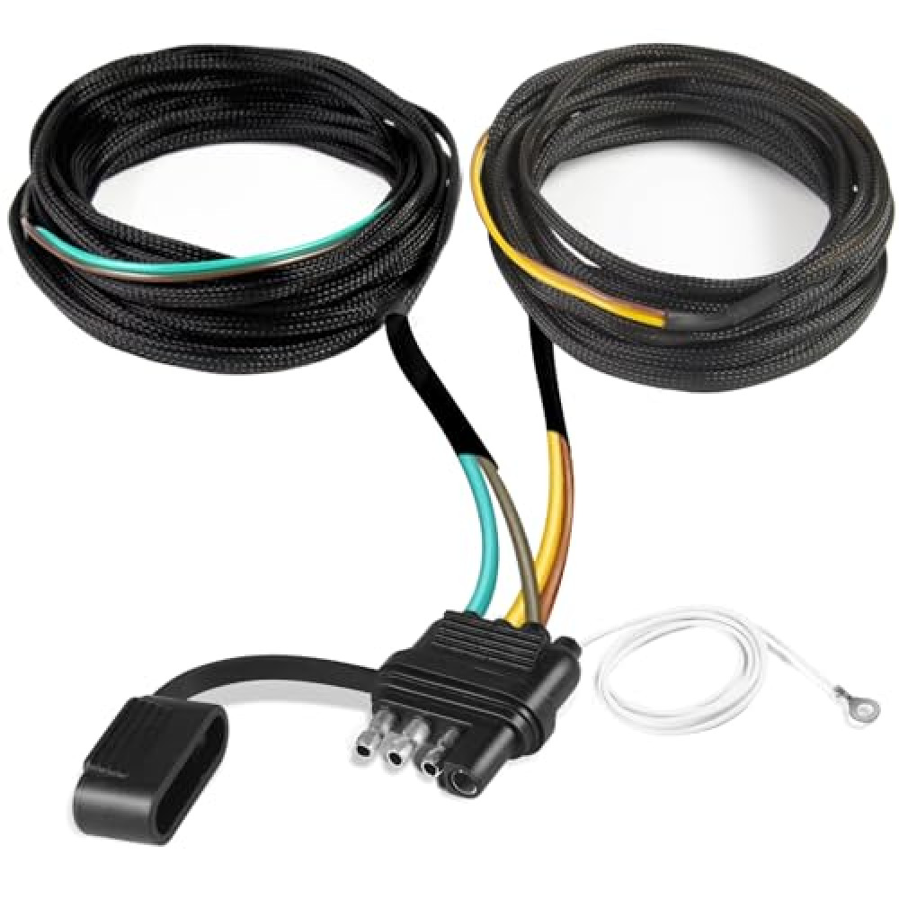 PUKVAHQ 4 Pin 5 Wire Trailer Wiring Harness for Trailer Light Rewiring Protected by Nylon Net Tube，Professional Trailer Connector Made of Premium Copper Wire，Utility 22FT Trailer Light Wiring Kit