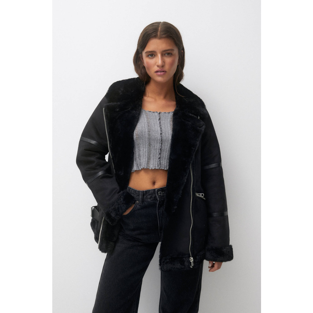 Pull & Bear Çift Yüzlü Uzun Biker Mont S Beden Bayan Ceket Fiyatı