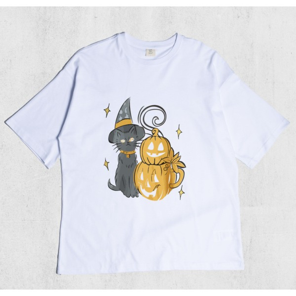 Pull The Hood Unisex Oversize Cat Halloween Tshirt Bayan T-shirt Fiyatı