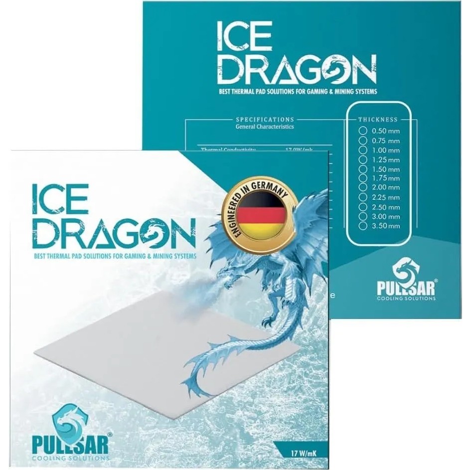Pullsar Ice Dragon® Thermal/Termal Pad - 100x50 mm | 1,75 mm Kalınlık | 17.0 W/m-K İletkenlik ile Maksimum Soğutma Gücü! - 1.75 mm SSD / Solid State Drive Fiyatı