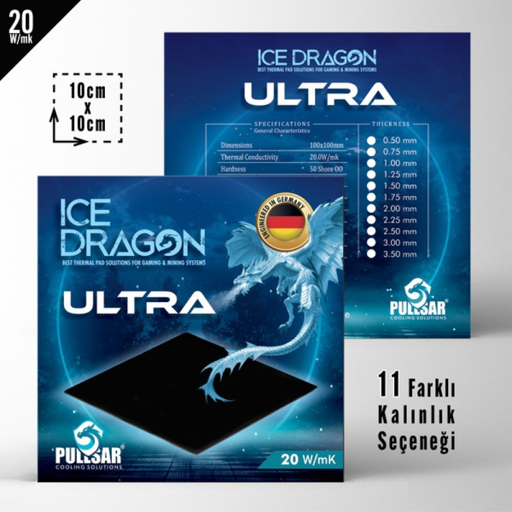 Pullsar Ice Dragon® Ultra 100*100*0.50 mm 20.0 W/m*k - 0.5 mm Soğutucular Fiyatı