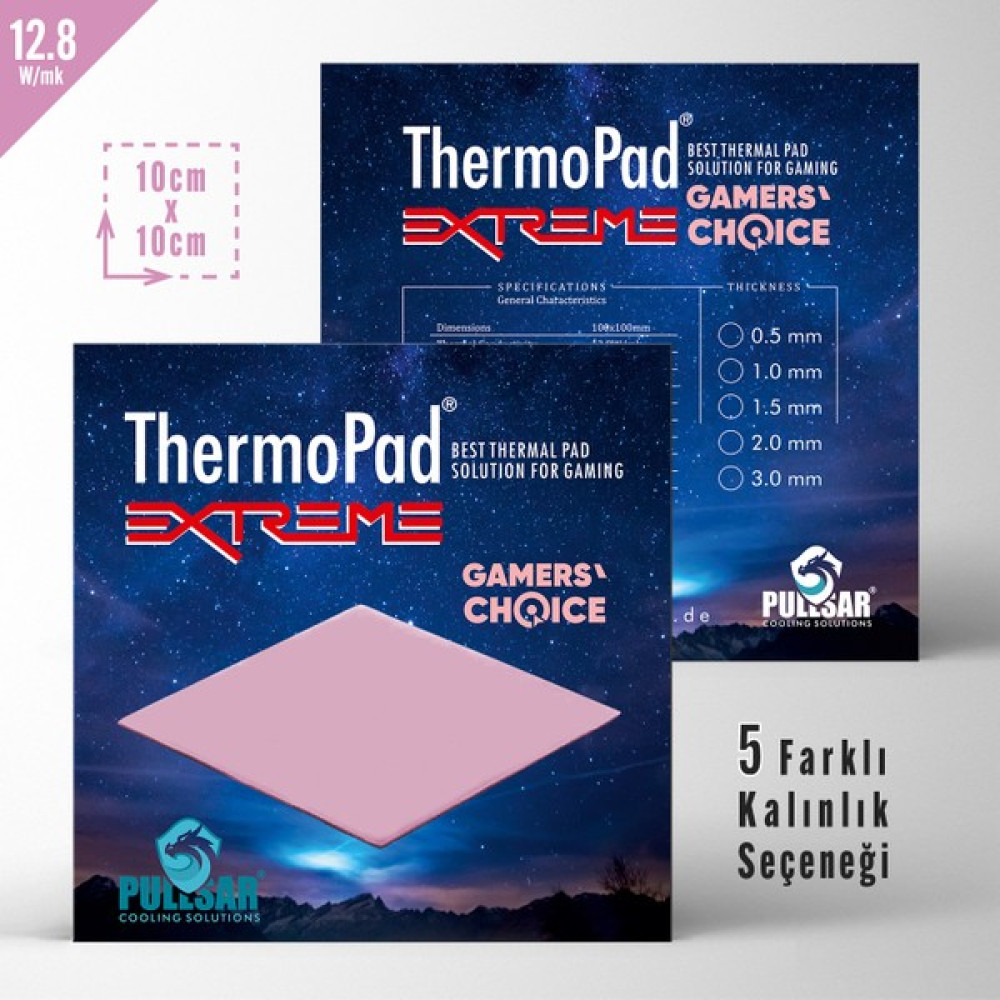 Pullsar Thermopad Extreme - 100x100 mm | 2,0 mm Kalınlık | 12,8 W/m-K İletkenlik ile Bilgisayarınız İçin Güçlü Soğutma Çözümü! - 2.0 mm Soğutucular Fiyatı