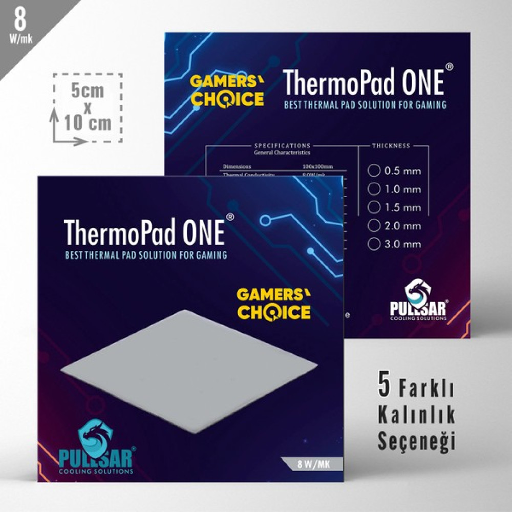 Pullsar Thermopad One - 100x50 mm | 2,00 mm Kalınlık | 8 W/m-K İletkenlik ile Oyununuzu Soğutmanın Yeni Yolu! - 2.0mm Oto Boyaları Fiyatı