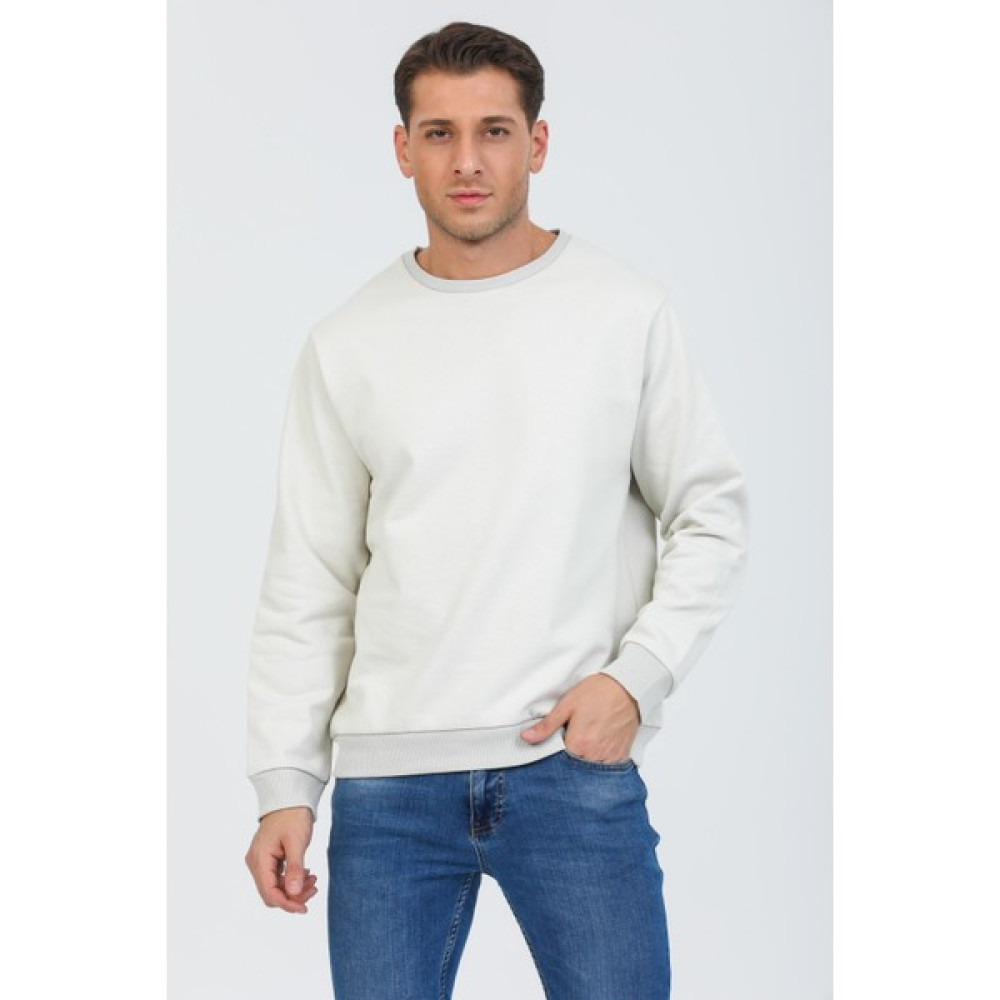 Pulur.co Bej Kapüşonsuz Bisiklet Yaka Basic Sweatshirt Erkek Sweatshirt Fiyatı