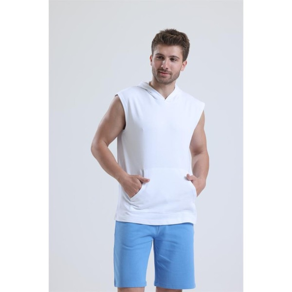 Pulur.co Beyaz Kolsuz Kapüşonlu Tişört Erkek T-shirt Fiyatı