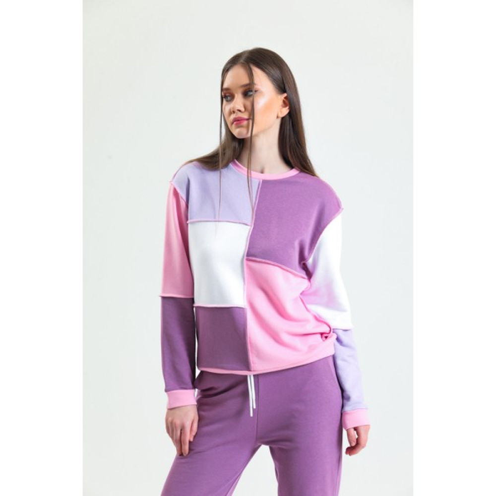 Pulur.co Pembe Parçalı Patchwork Sweatshirt Bayan Sweatshirt Fiyatı