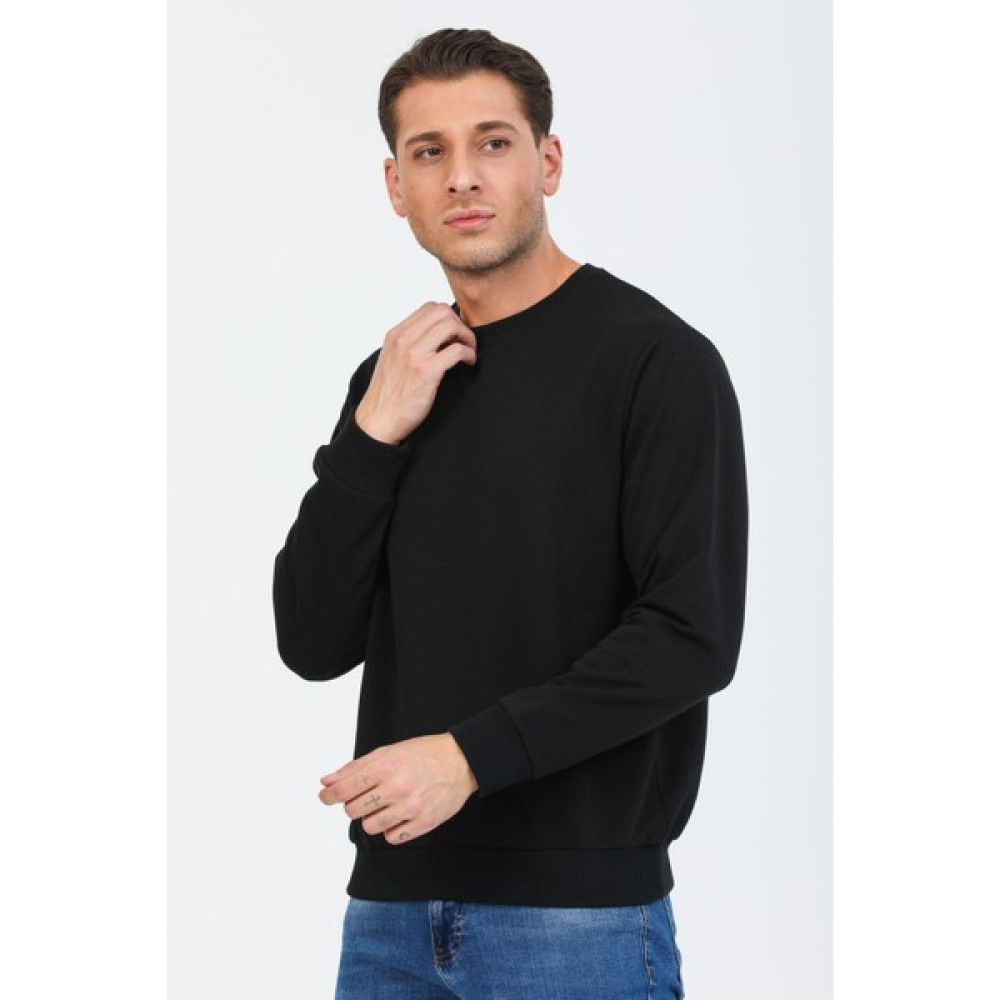 Pulur.co Siyah Kapüşonsuz Bisiklet Yaka Basic Sweatshirt Erkek Sweatshirt Fiyatı