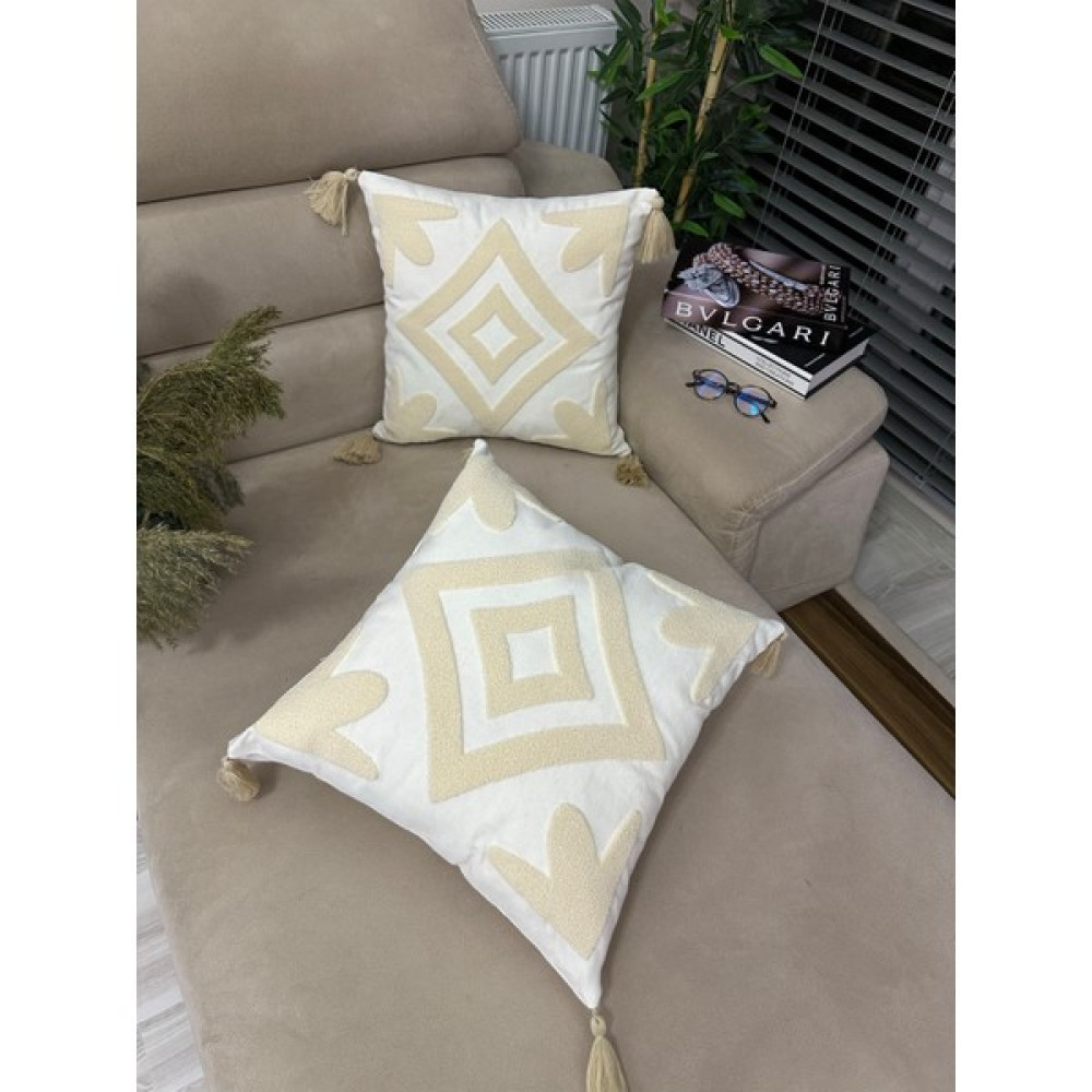 Punch Nakışlı 2 Adet Kırlent Kılıfı - 43 x 43 cm - Ekru Kırlent / Mobilya Yastığı Fiyatı