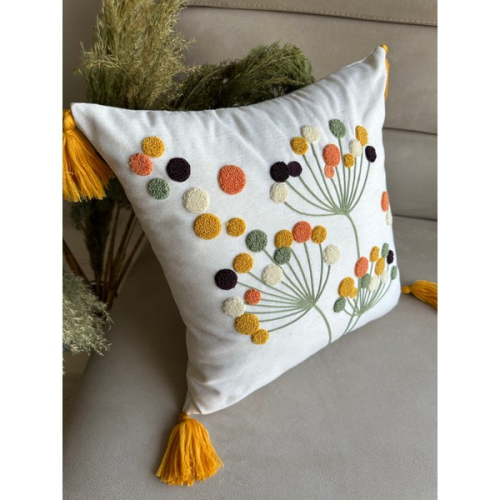 Punch Nakışlı Kırlent Kılıfı - 43 x 43 cm - Ekru Kırlent / Mobilya Yastığı Fiyatı