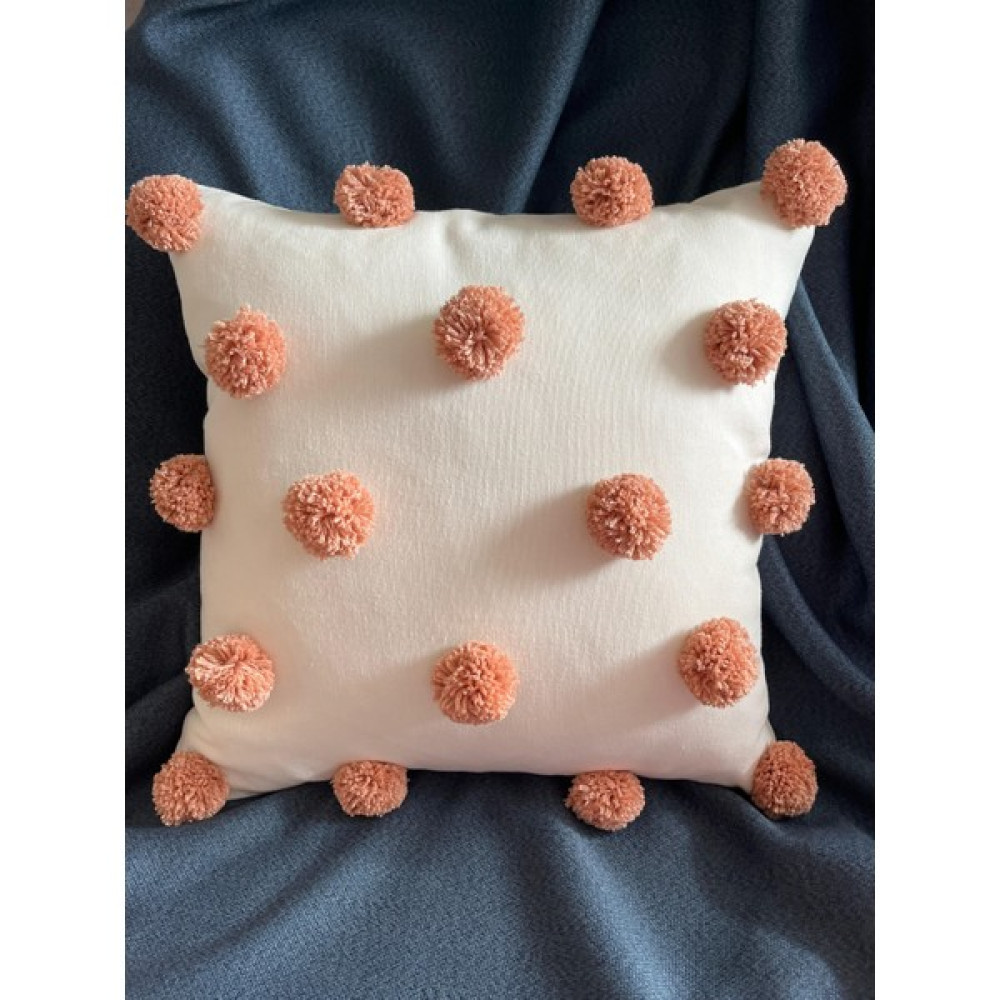 Punch Passion Bebek/çocuk Odası Yada Ev Dekorasyonu Için Ponponlu Dekoratif Kırlent Kılıfı (%100 El Işlemesi) - 40 x 40 cm - Ekru Kırlent / Mobilya Yastığı Fiyatı