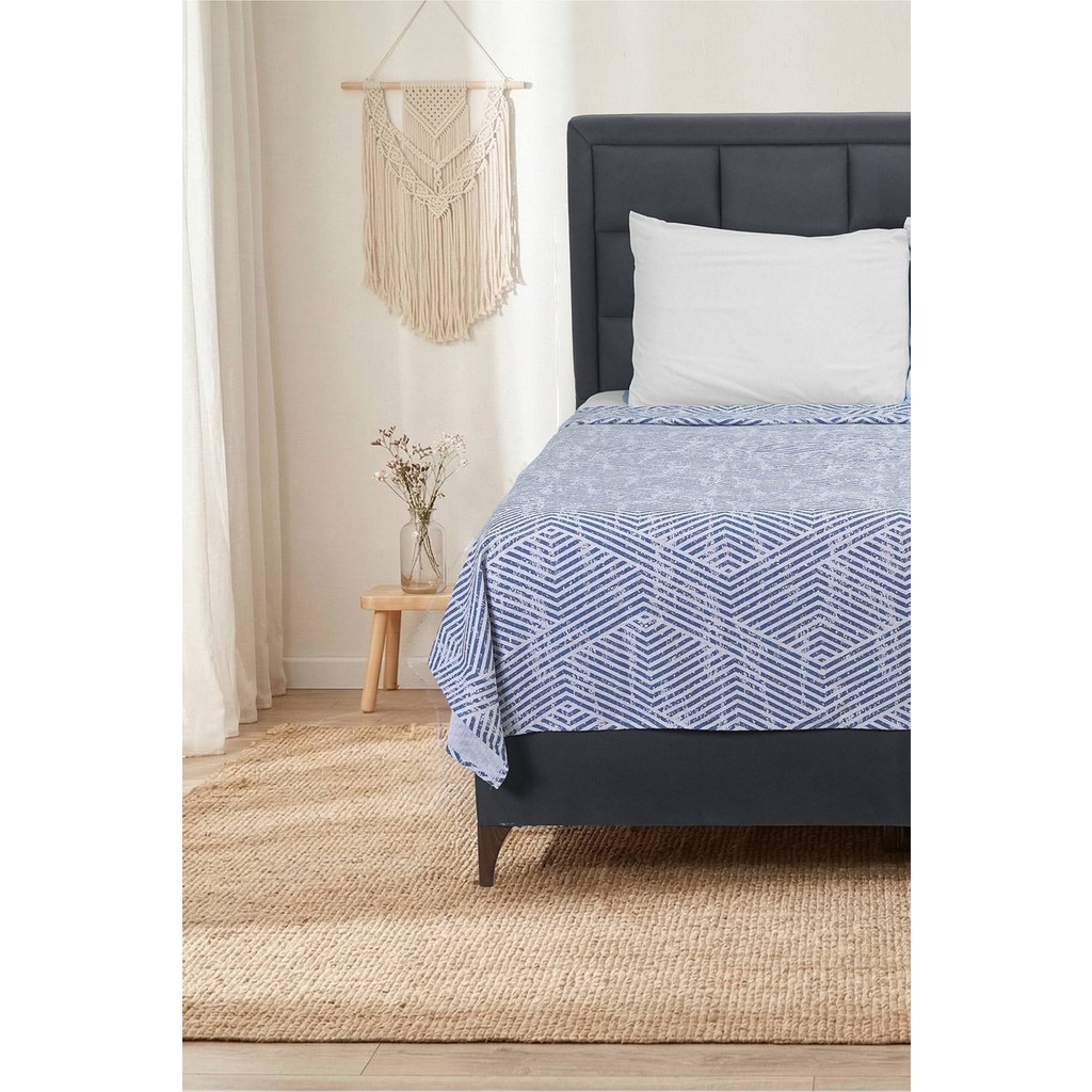 Punch Tek Kişilik Pamuklu Dört Mevsim Pike Yatak Örtüsü 160X240 Cm| Art Deco Indigo - Mavi Yatak Örtüsü Fiyatı