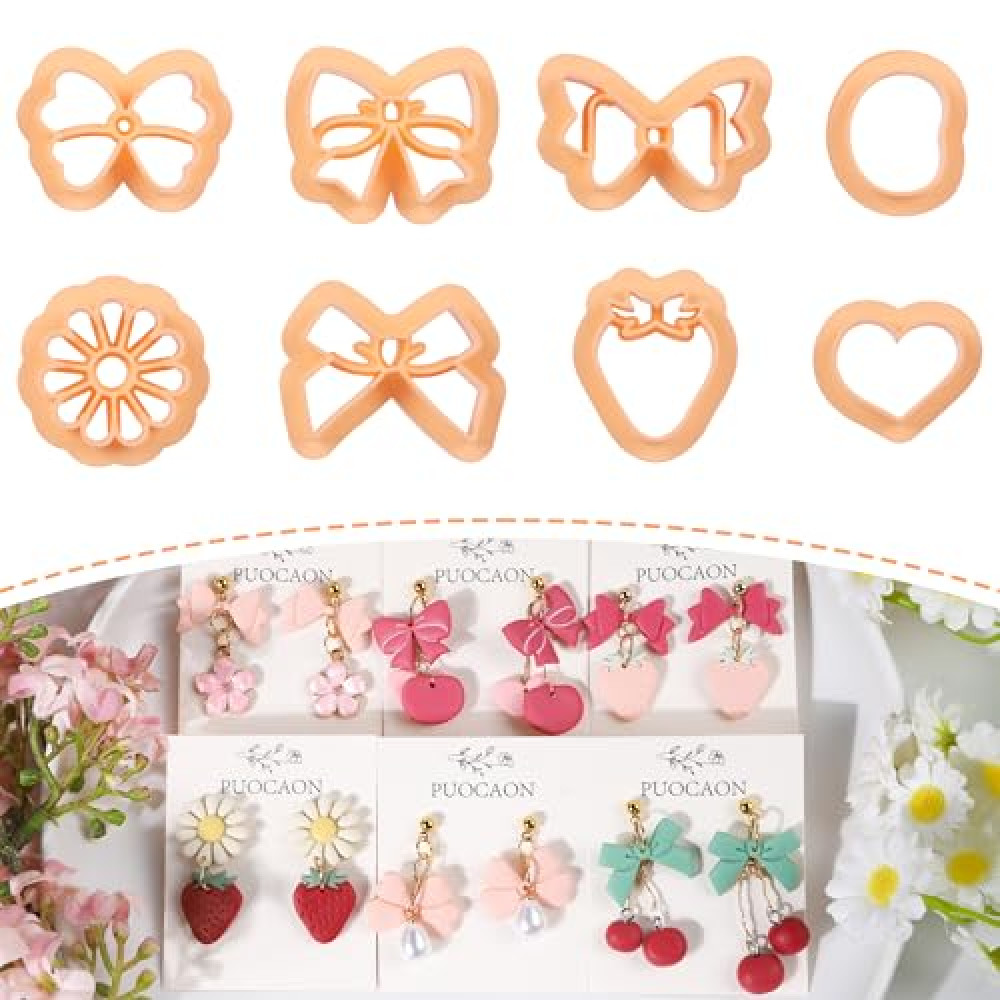 Puocaon Strawberry Bow Clay Cutters - 8 Shapes Polymer Clay Cutters for Earrings Jewelry Berry Fruits Earrings