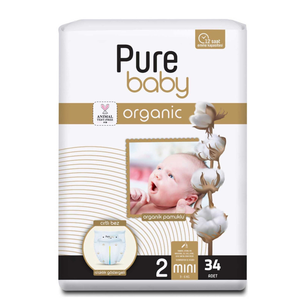 Pure Baby Bebek Bezi Pamuk Jumbo Paket Mini 34'lü Bebek Bezi Fiyatı