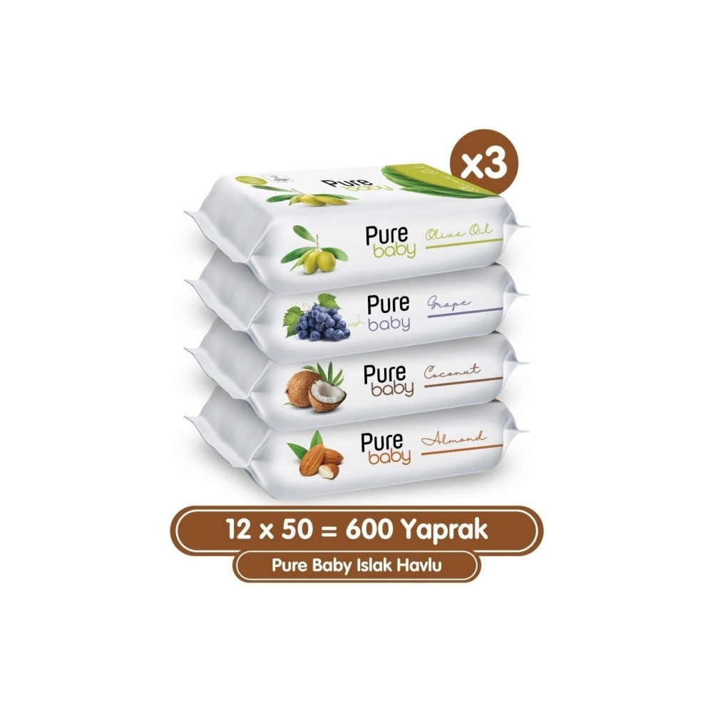 Pure Baby Islak Havlu 12x50 (600 YAPRAK) Bebek Mendil-Islak Mendil Fiyatı