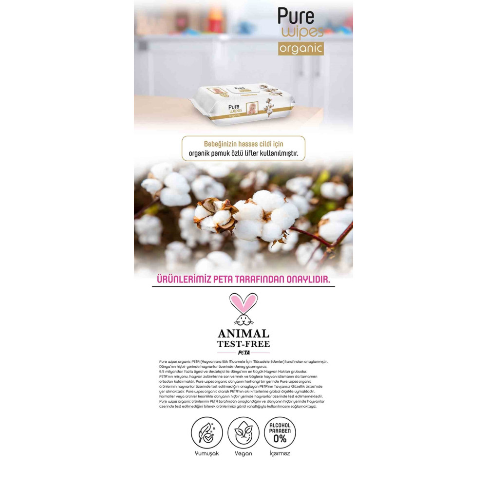 Pure Baby Islak Mendil 90'lı Pamuklu