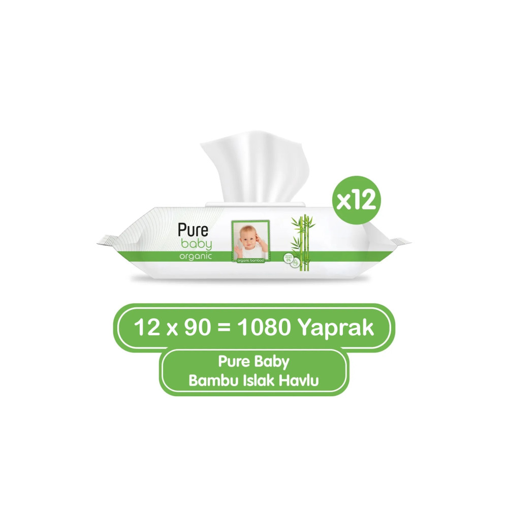Pure Baby Organik Bambu Islak Havlu 12x90 1080 Yaprak Bebek Mendil-Islak Mendil Fiyatı