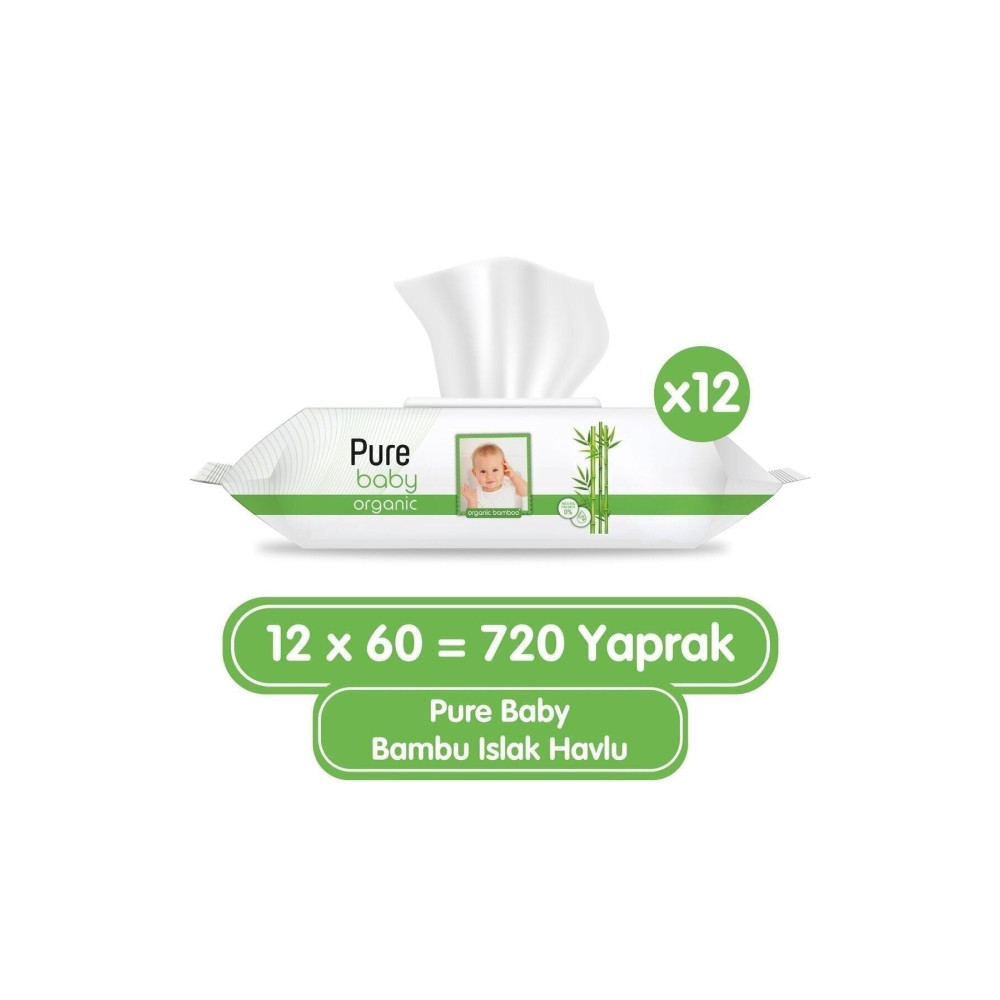 Pure Baby Organik Bambu Özlü Islak Havlu 12×60 (720 Yaprak) Bebek Mendil-Islak Mendil Fiyatı