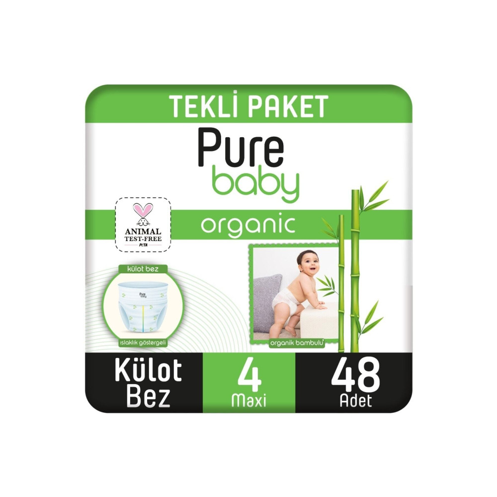 Pure Baby Organik Bambu Özlü Külot Bez Tekli Paket 4 Numara Maxi 48 Adet Bebek Bezi Fiyatı